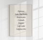 The Coffee List Art Poster – Typografie Kunstdruck