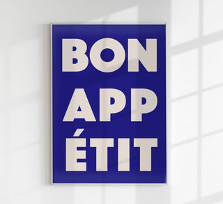 Bon Appétit Navy Blue Art Print – Fine Art Print | Typografie | Küchenkunst