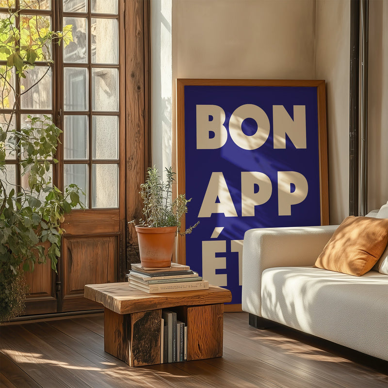 Bon Appétit Navy Blue Art Print – Fine Art Poster Typografie — Ansicht 2