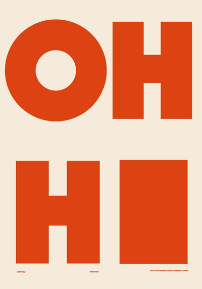 Oh Hi! White & Coral Art Print – Minimalistisches Wandbild