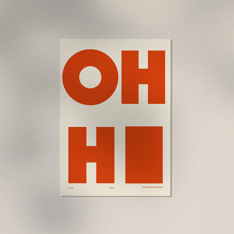 Oh Hi! White & Coral Art Print – Minimalistisches Wandbild — Ansicht 3