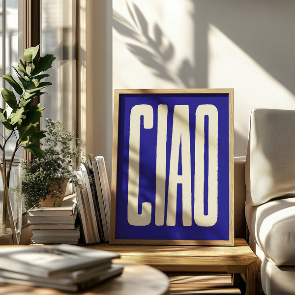 Ciao Blue Art Print – Typografie Fine Art in Blau | 6 Größen