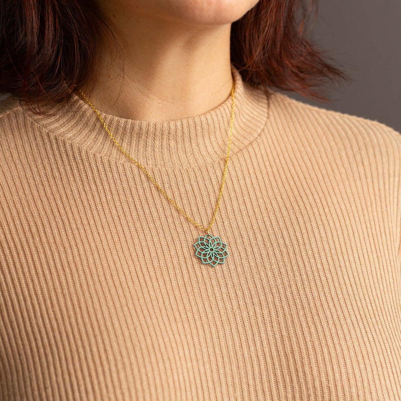 "Mandala" Necklace Wooden Pendant - feather-light, hypoallergenic, sustainable — Ansicht 4