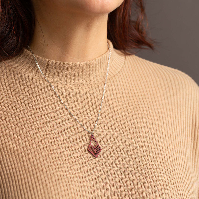 "Tribe" Necklace Wooden Pendant - Stainless Steel, Handmade — Ansicht 3