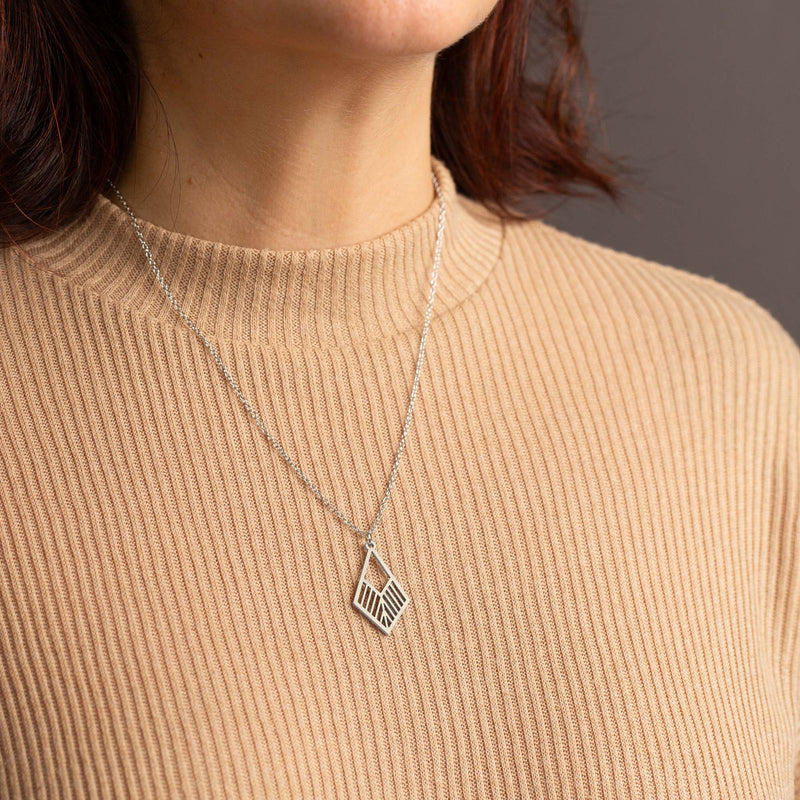 "Tribe" Necklace Wooden Pendant - Stainless Steel, Handmade — Ansicht 21