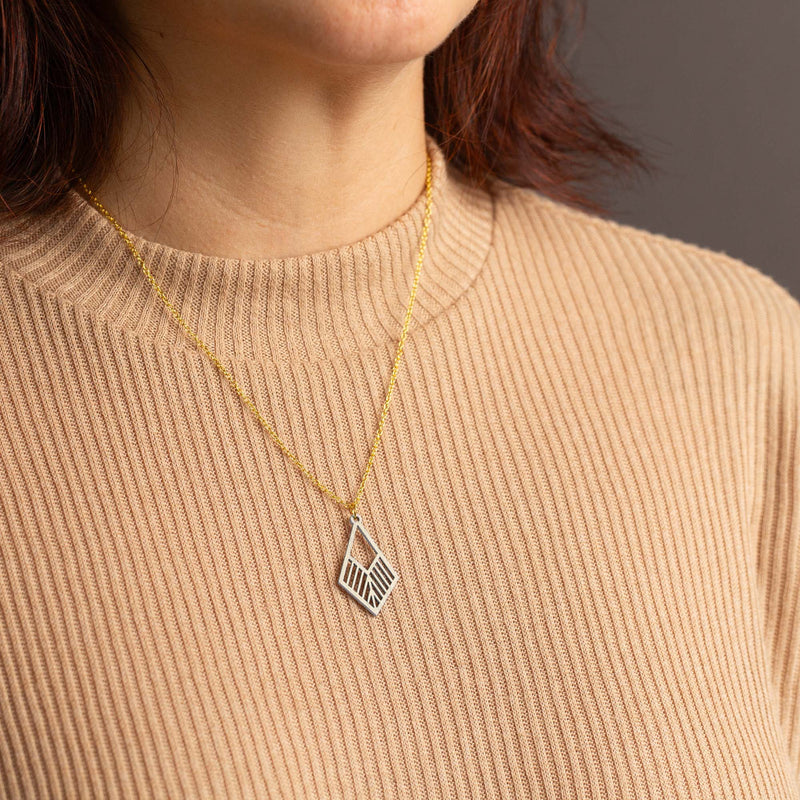 "Tribe" Necklace Wooden Pendant - Stainless Steel, Handmade — Ansicht 22