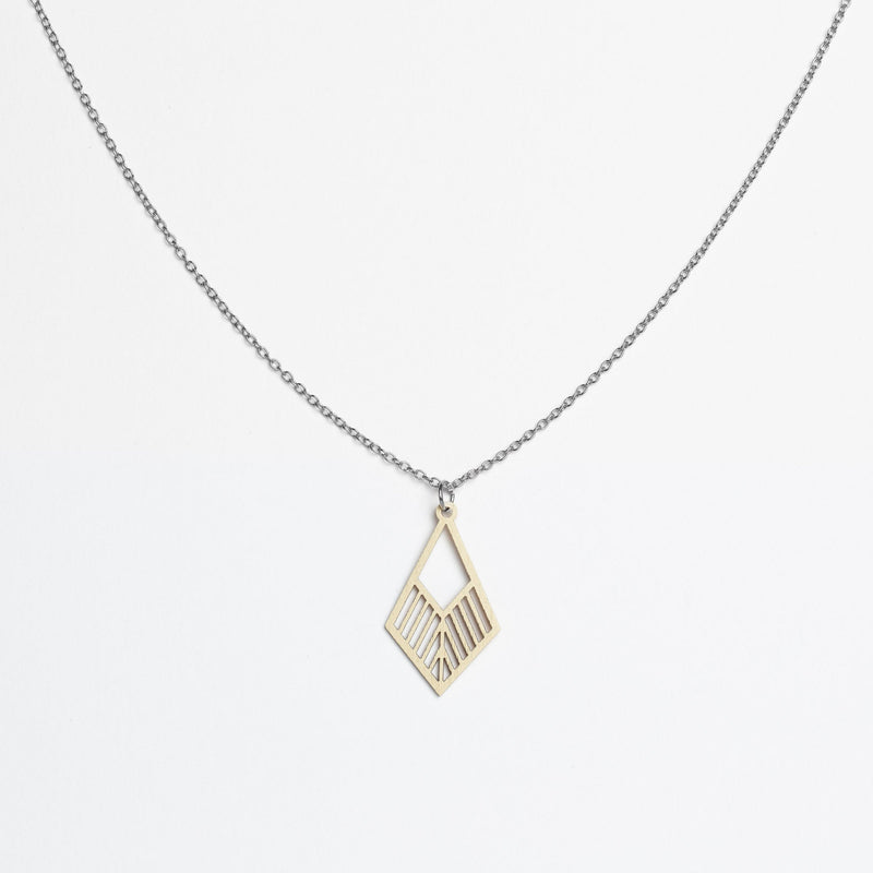 "Tribe" Necklace Wooden Pendant - Stainless Steel, Handmade — Ansicht 19