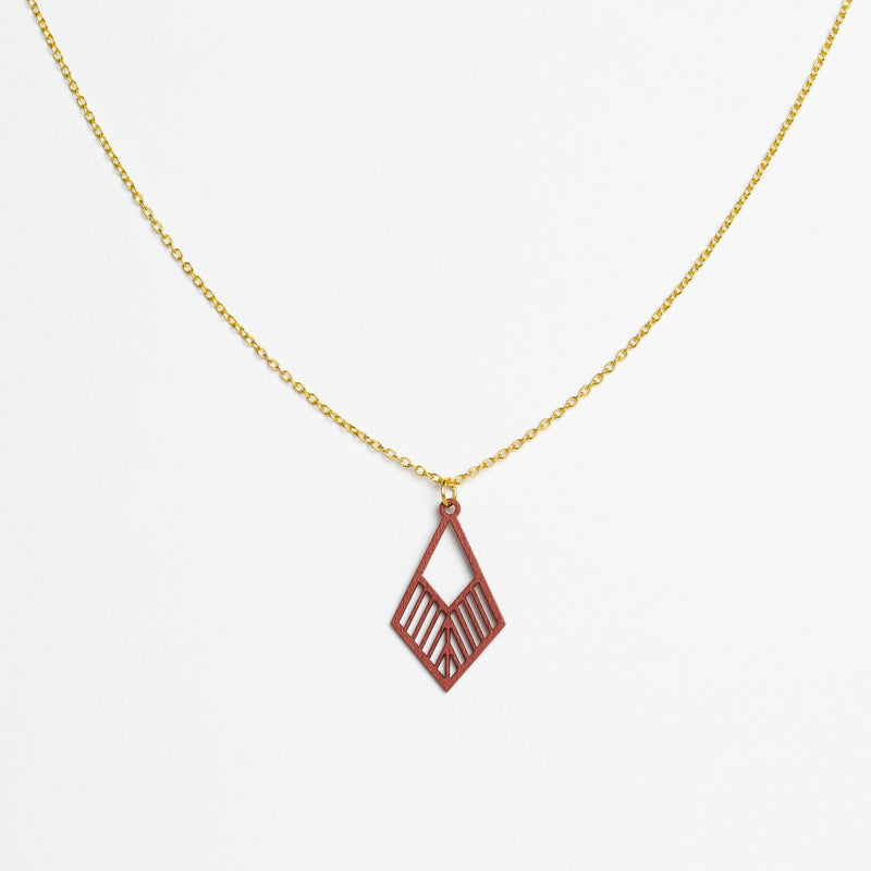 "Tribe" Necklace Wooden Pendant - Stainless Steel, Handmade — Ansicht 2