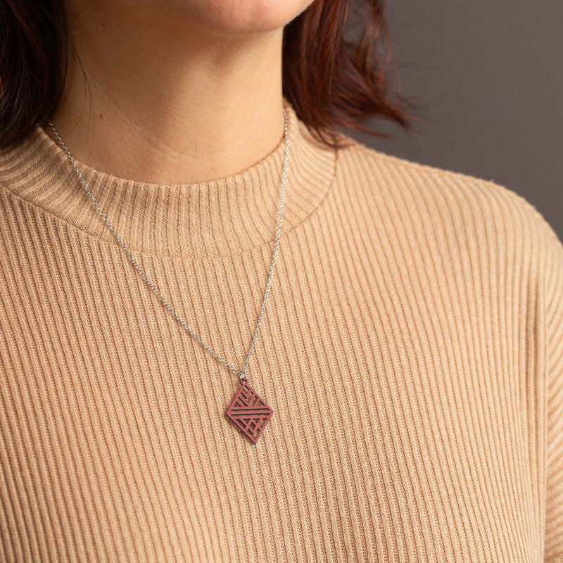 "Tribal Echo" Necklace Wooden Pendant - featherlight handmade hypoallergenic — Ansicht 15