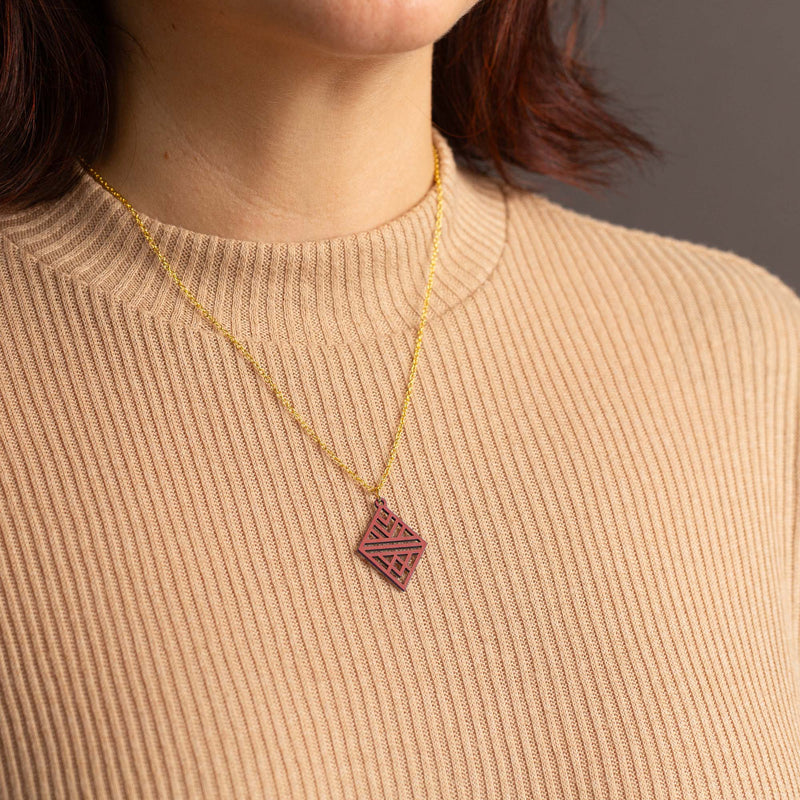 "Tribal Echo" Necklace Wooden Pendant - featherlight handmade hypoallergenic — Ansicht 16