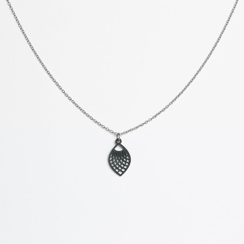"Leaf" Necklace Wooden Pendant – Hypoallergenic Stainless Steel — Ansicht 1