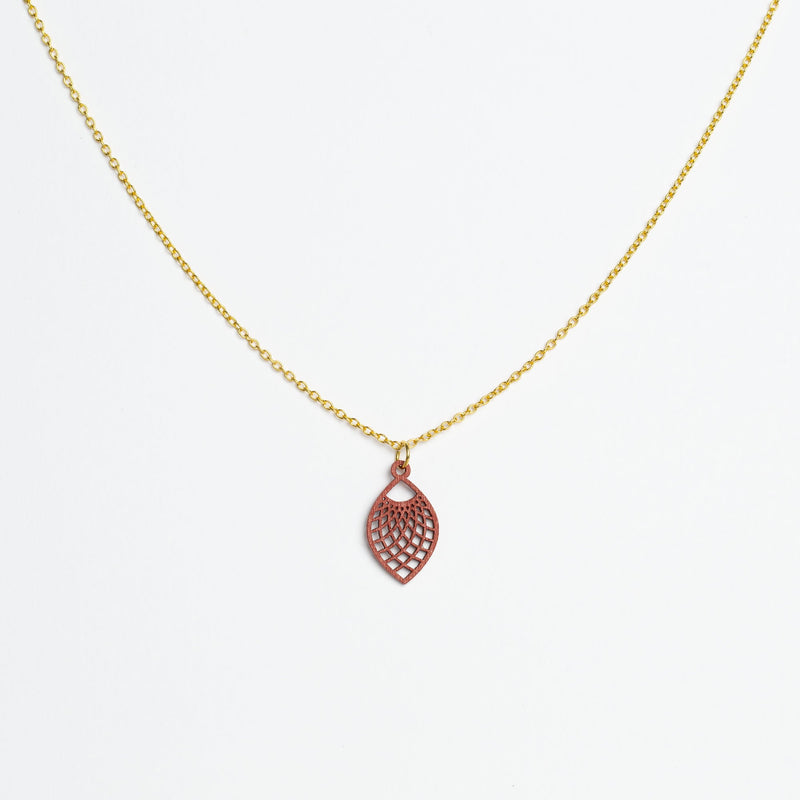 "Leaf" Necklace Wooden Pendant – Hypoallergenic Stainless Steel — Ansicht 14