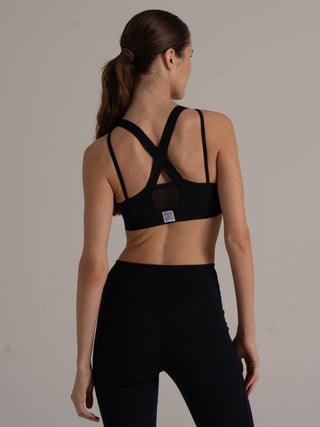 Sports Bra Holy – Schwarz | Netzeinsätze | Breiter Halt | Nachhaltiges ECONYL®