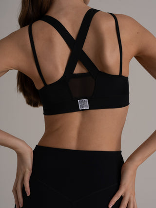 Sports Bra Holy – Schwarz | Netzeinsätze | Breiter Halt | Nachhaltiges ECONYL®