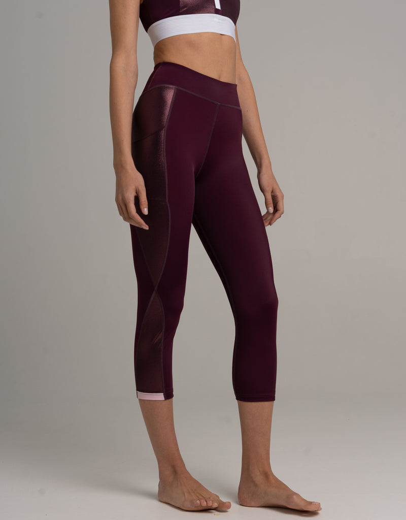 Honolulu 3/4 Leggings Aubergine – High Waist, Side Pocket, Recycled — Ansicht 3