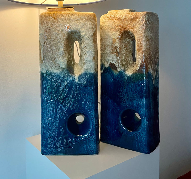 XL Table Lamp Übelacker Fat Lava Ceramic Brass Ikat Shade — Ansicht 4