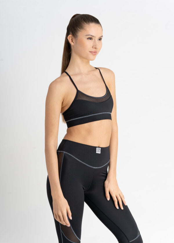Sports Bra Tiffany – Schwarz/Grau | Verstellbare Träger | Mesh-Einsätze | ECONYL®