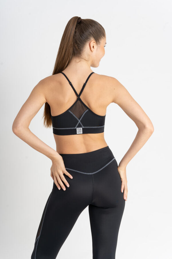 Sports Bra Tiffany – Schwarz/Grau | Verstellbare Träger | Mesh-Einsätze | ECONYL® — Ansicht 3