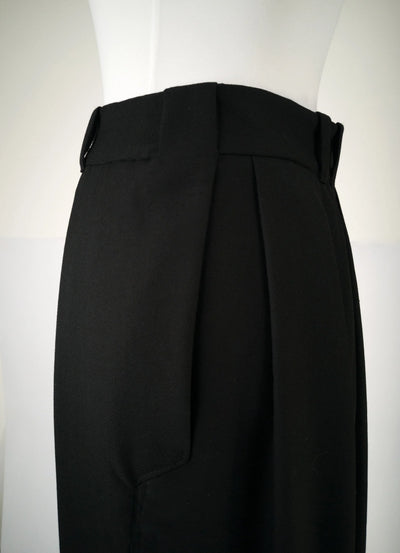 PANTS SMOOTH BLACK Wide Tencel Trousers Pleats Stone Nut Detail