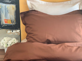 Bed linen set Uni Rooibusch with decorative stitching 100% mercerized cotton satin 300 TC easy-iron