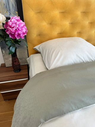 Damast go-green Bettwäsche-Set – Bamboo White/Green | 50% Baumwolle & 50% Lyocell | bügelleicht