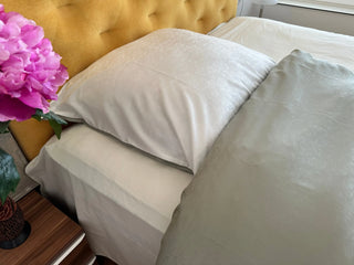 Damast go-green Bettwäsche-Set – Bamboo White/Green | 50% Baumwolle & 50% Lyocell | bügelleicht