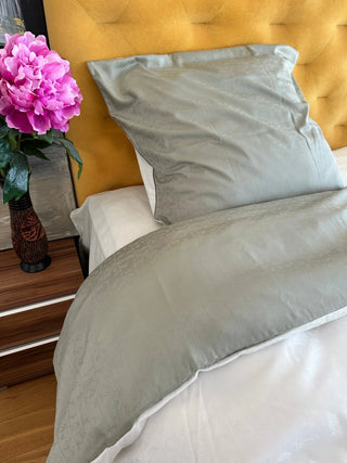 Damast go-green Bettwäsche-Set – Bamboo White/Green | 50% Baumwolle & 50% Lyocell | bügelleicht