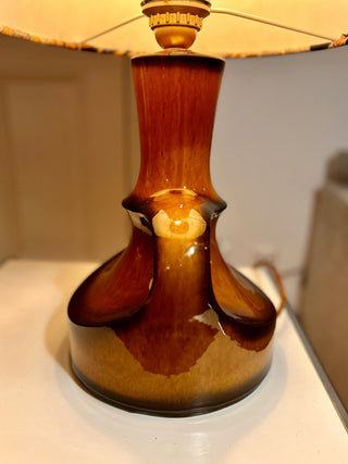 Mid Century Keramik Lampe von Göbel – Vintage Tischlampe | Kupferglasur | Handmade Schirm