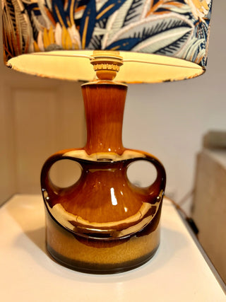 Mid Century Keramik Lampe von Göbel – Vintage Tischlampe | Kupferglasur | Handmade Schirm