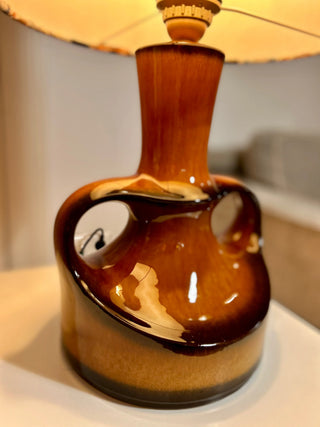 Mid Century Keramik Lampe von Göbel – Vintage Tischlampe | Kupferglasur | Handmade Schirm