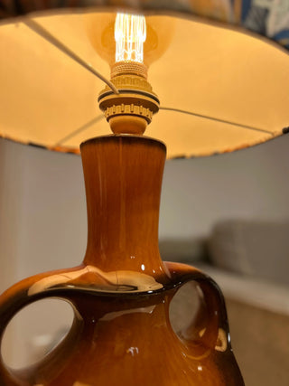 Mid Century Keramik Lampe von Göbel – Vintage Tischlampe | Kupferglasur | Handmade Schirm