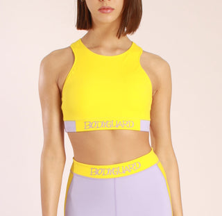 Sports Bra - Lipari – Yellow | Hoher Ausschnitt | Kontrastbänder | Nachhaltiges ECONYL®