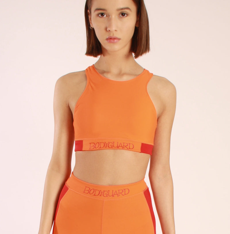 Sports Bra Lipari Orange High Neck Sustainable ECONYL® Medium Support — BODY Guard Activewear