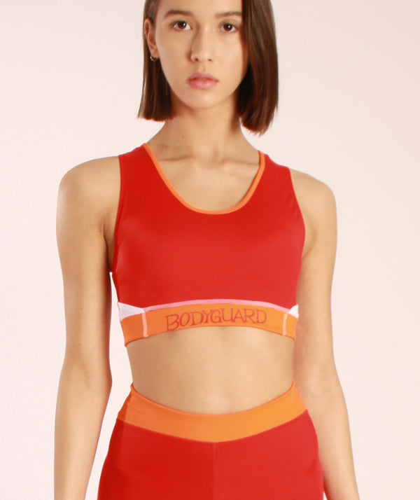 Sports Bra Eyemouth Rot – Elastisches Unterbrustband | Recyceltes ECONYL® | Netz-Einsatz