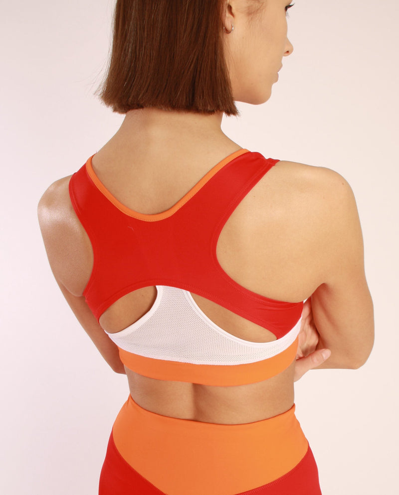 Sports Bra Eyemouth Rot – Elastisches Unterbrustband | Recyceltes ECONYL® | Netz-Einsatz — Ansicht 3