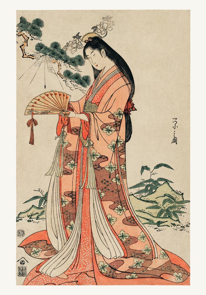 Geisha with long hair by Eishi Hosoda Poster – Ukiyo-e Fine Art Print auf Papier oder Canvas — Ansicht 3