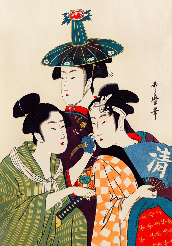 3 Geishas and a Blue Hat – Japanische Kunst Fine Art Print UV-beständig — Ansicht 3