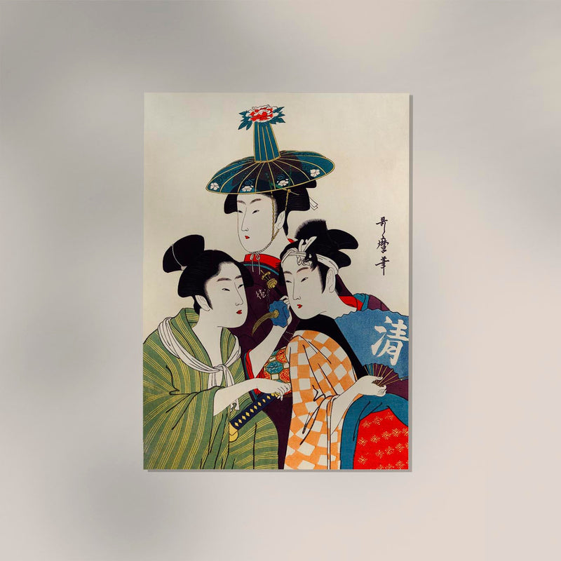 3 Geishas and a Blue Hat – Japanische Kunst Fine Art Print UV-beständig — Ansicht 2