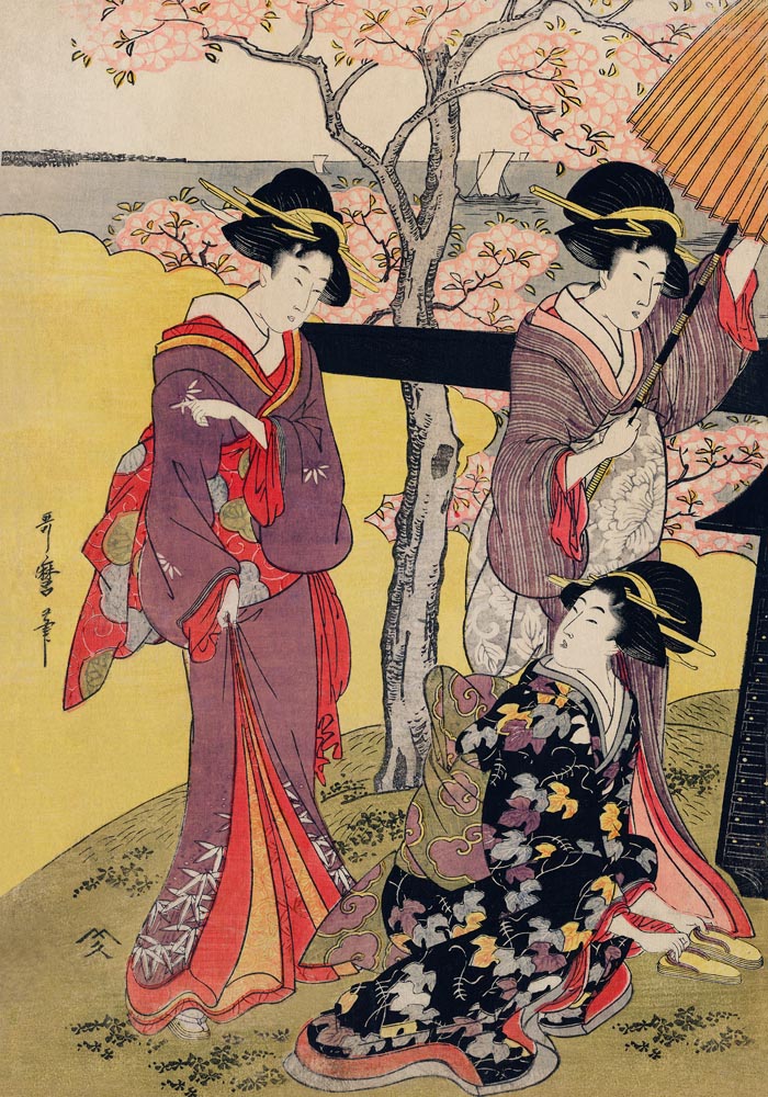 Utamaro Kitagawa – 3 Geishas at Cherry Blossom Garden Fine Art Print — Ansicht 3