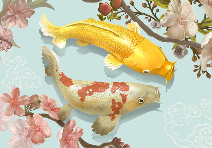 Koi Japanese Fish Poster Art – Fine Art Canvas Japanische Karpfenillustration — Ansicht 3