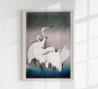 5 White Egrets in the Snow – Koson | Fine Art | Canvas