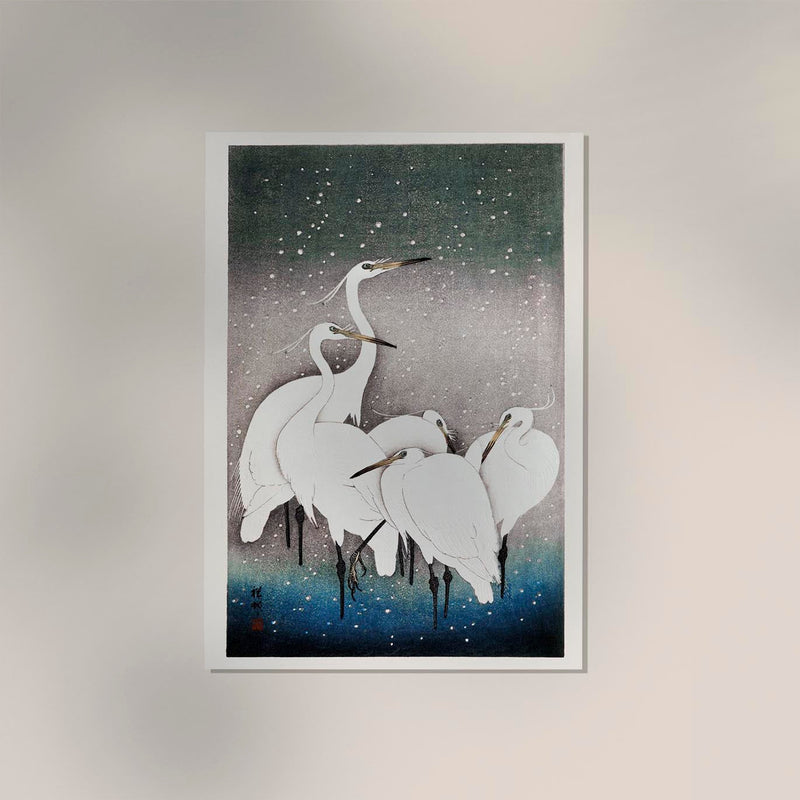 5 White Egrets in the Snow - Koson Art Print | Fine Art & Canvas — Ansicht 2