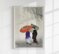Two Women in the Rain by Ohara Koson – Japanischer Holzschnitt Kunstdruck — Ansicht 1