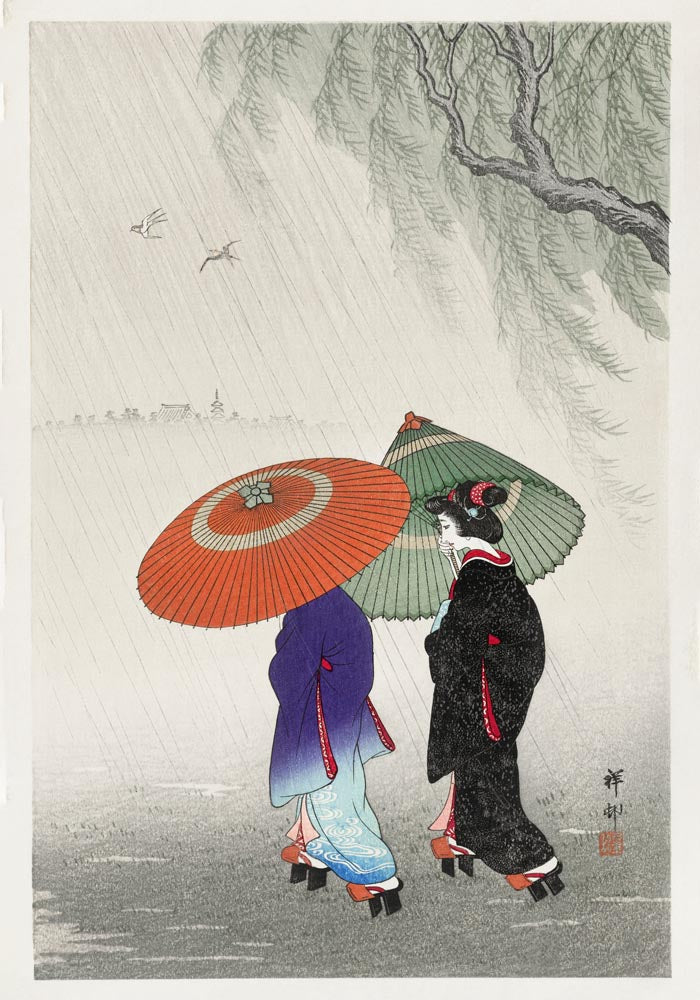 Two Women in the Rain by Ohara Koson – Japanischer Holzschnitt Kunstdruck — Ansicht 3