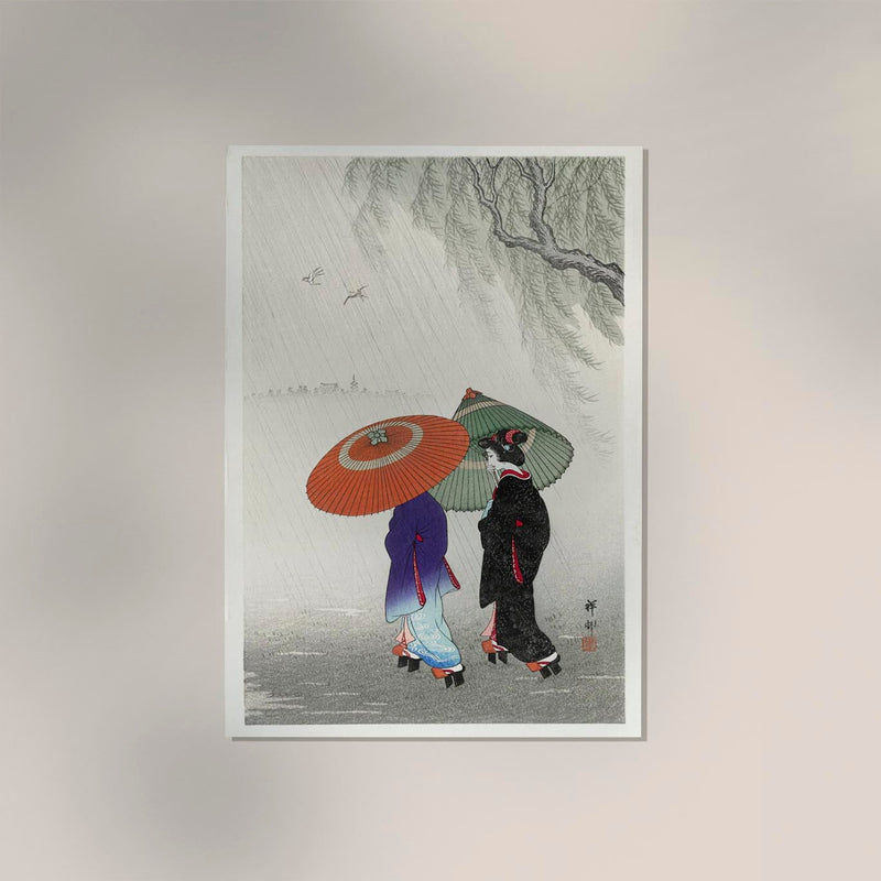 Two Women in the Rain by Ohara Koson – Japanischer Holzschnitt Kunstdruck — Ansicht 2