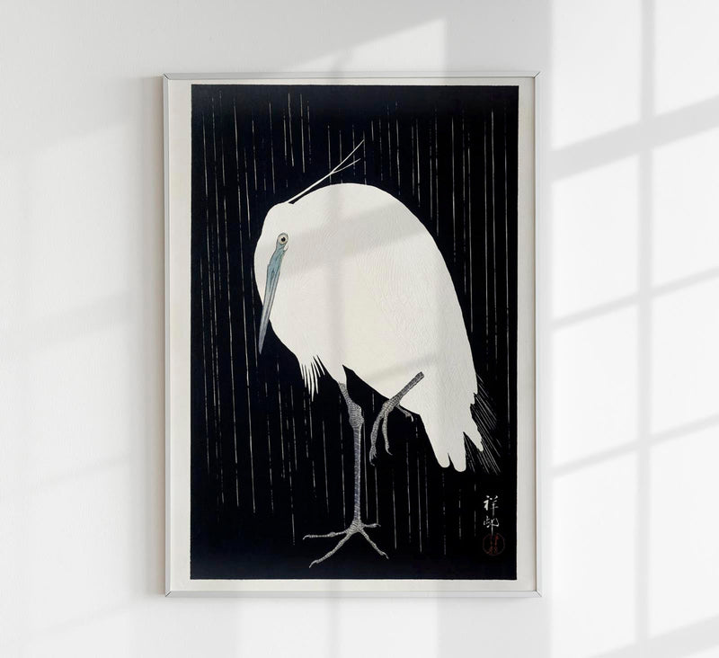 White Heron Dark Snow by Ohara Koson Poster – Japanischer Kunstdruck — Patroa Studio