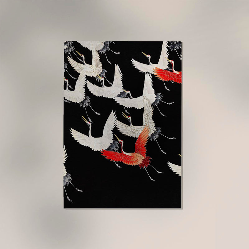 White Cranes and Red One Flying – Kimono Art Poster | Galeriequalität — Ansicht 2