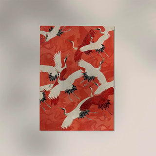Red Cranes in Kimono Poster | Japanese elegance meets wall art | Handmade in Berlin