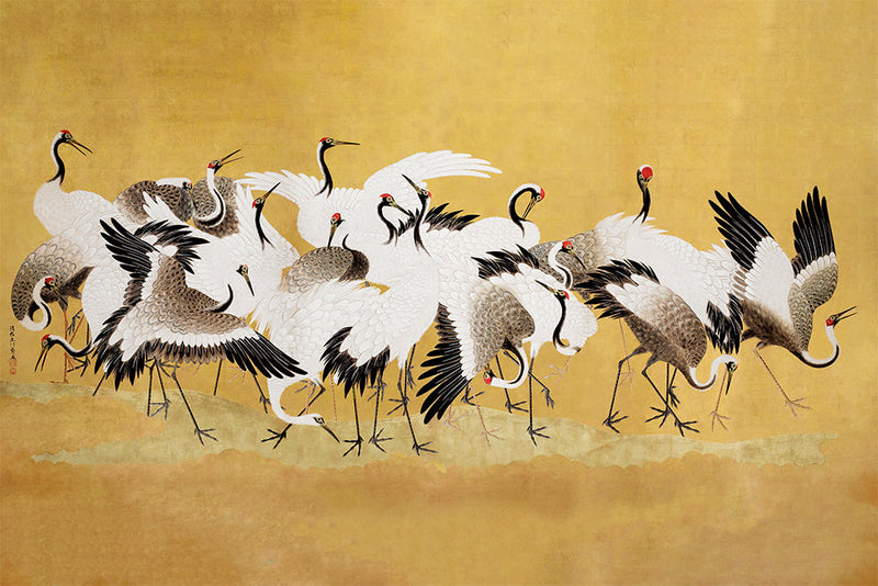 Golden Japanese Cranes – Fine Art Print UV-Resistant Canvas — Ansicht 4