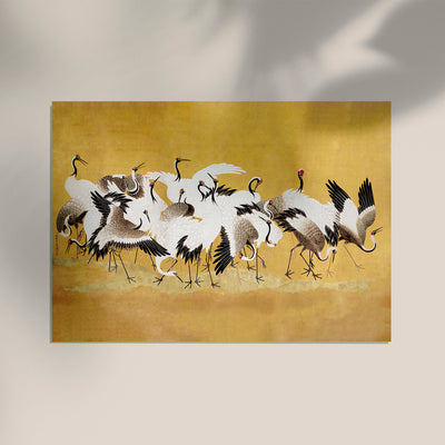 Golden Japanese Cranes – Fine Art Print UV-Resistant Canvas